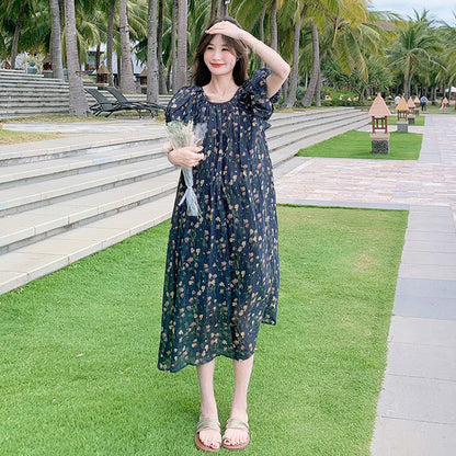 【ワンピース】ビーチリゾート風 リラックス感 花柄 半袖ワンピース レディース  個性的で美しいロングドレス【SHシリーズ】