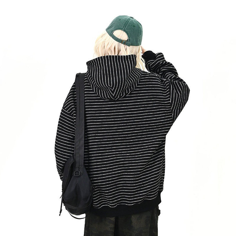 【トップス】タオル刺繍 ロゴ ボーダー パーカー オーバーサイズ アメリカンカジュアル レディース【FCシリーズ】