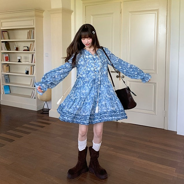 【ワンピース】春 秋 花柄 キュート 長袖 ワンピース 【SHシリーズ】