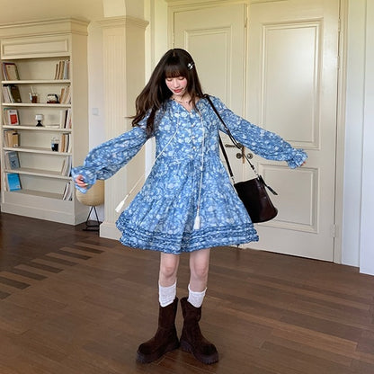 【ワンピース】春 秋 花柄 キュート 長袖 ワンピース 【SHシリーズ】