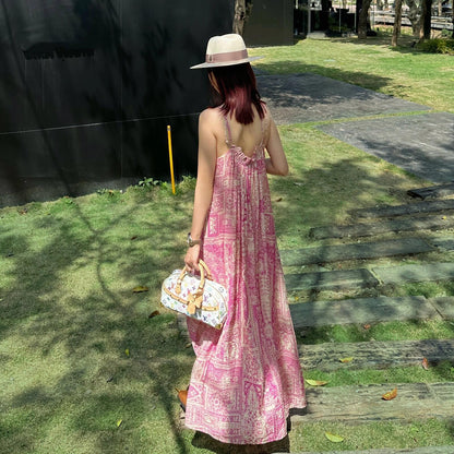 【ワンピース】ボヘミアン柄ホルターネックワンピース レディース 夏 リゾート ノースリーブ ゆったりシルエット【SHシリーズ】
