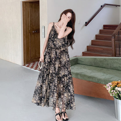 【ワンピース】ビーチリゾート風 温かみフラワー ノースリーブキャミソールワンピース【SHシリーズ】