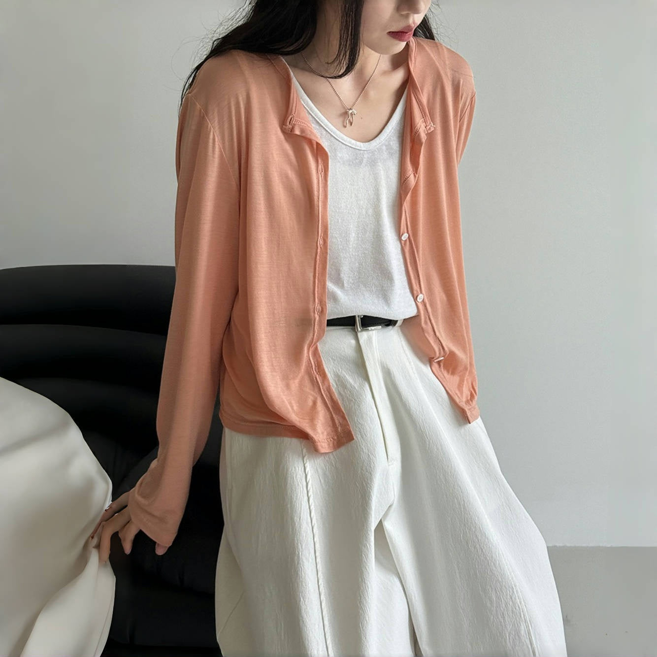 【アウター】夏 春 秋 テンセル 日焼け止め 涼やか カーディガン【SNシリーズ】