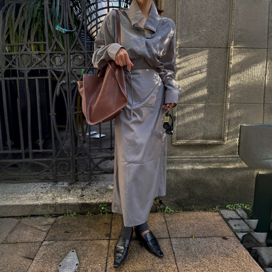 【ワンピース】春 秋 冬 アシンメトリー ウエストリボン 長袖シャツ ワンピース  【JZシリーズ】