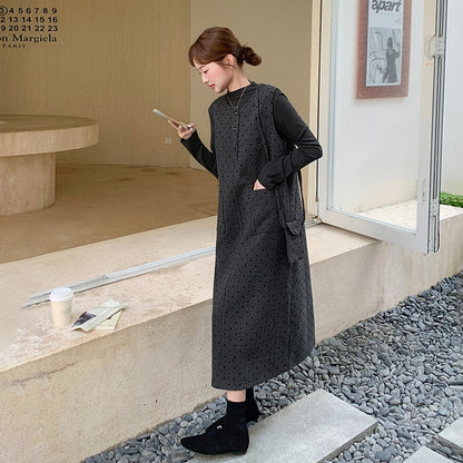 2点セット！【セットアップ】韓国風 ドット柄ウールベストワンピース＋インナートップス セット【JZシリーズ】