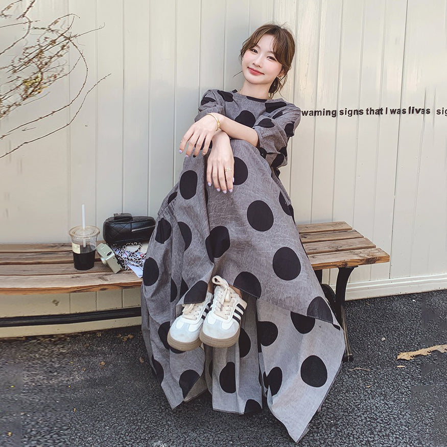 【ワンピース】フレンチレトロ 大きめドット柄ワンピース レディース 夏 2025新作 気質あるカジュアル ノースリーブワンピース【SHシリーズ】