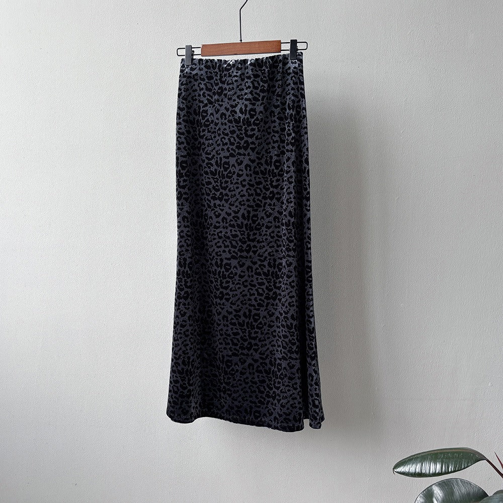 【ボトムス】春 秋 冬 レオパード ベロアハイウエスト スカート 【SNシリーズ】