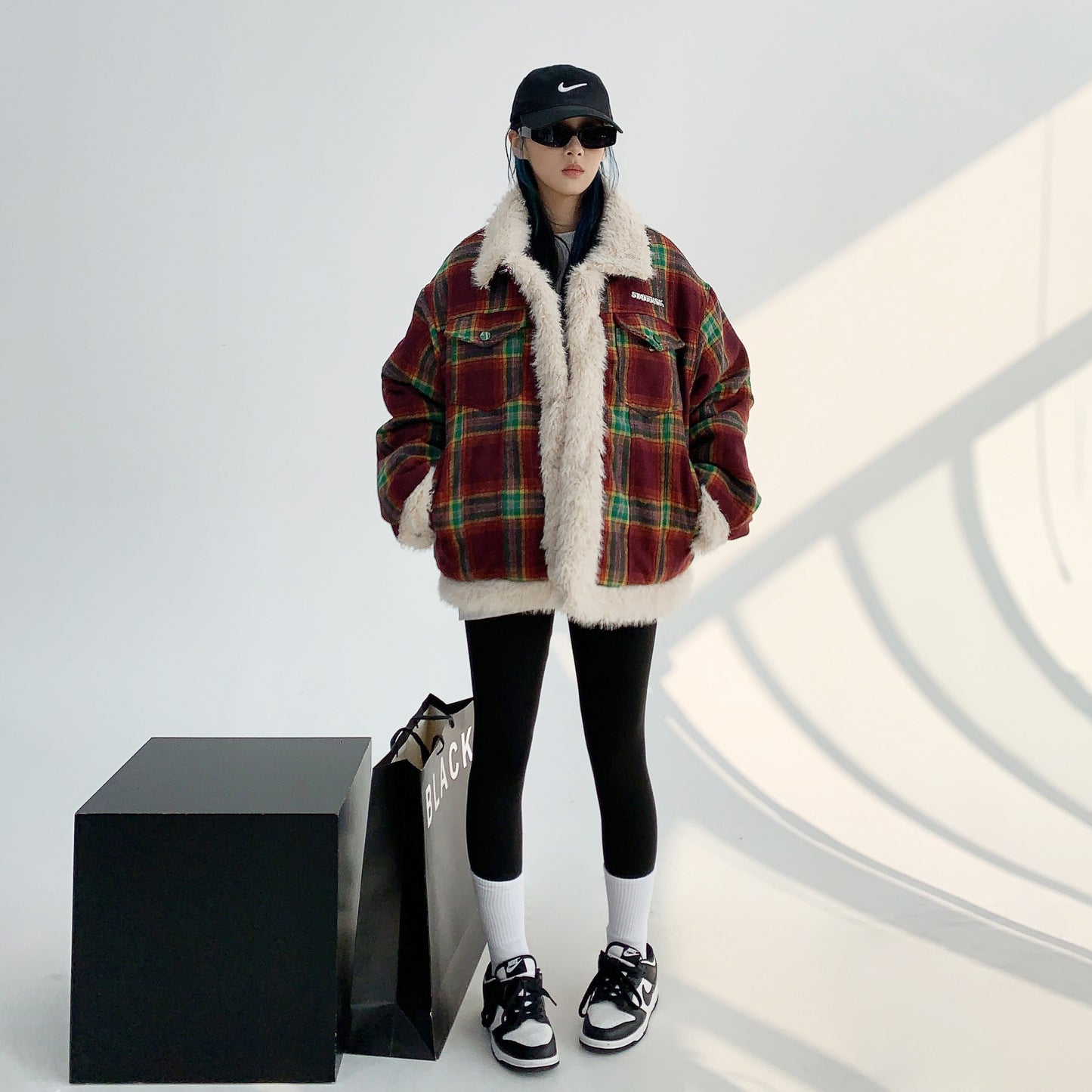 【アウター】秋冬 レトロ ゆったり 厚い保温 切り替えし チェック柄 ジャケット【FCシリーズ】