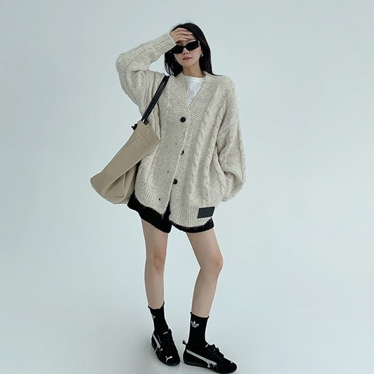 【アウター】春 秋 冬 厚手 Vネック ゆったり カーディガン ジャケット 【FCシリーズ】