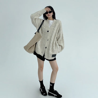 【アウター】春 秋 冬 厚手 Vネック ゆったり カーディガン ジャケット 【FCシリーズ】