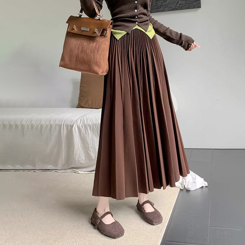 【ボトムス】エレガント ウール調 プリーツスカート 秋冬 Aライン ミディ丈 ヒップカバー 体型カバー【JZシリーズ】