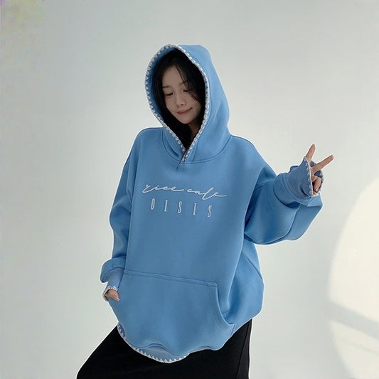 【トップス】裏起毛 ブラシ刺繍 フード付き パーカー 【FCシリーズ】