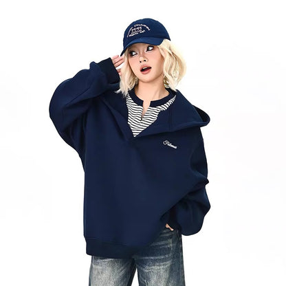 【トップス】フェイクレイヤード パーカー オーバーサイズ カレッジ風 ユニセックス レディース【FCシリーズ】