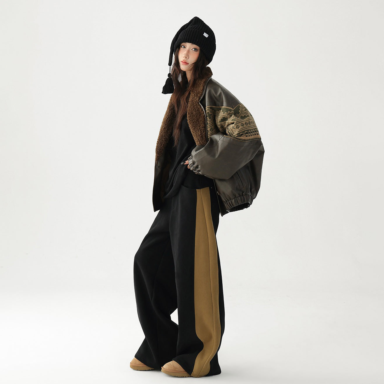 【ボトムス】✨配色切替デザイン♡ワイドストレートスウェットパンツ レディース ゆったり【FCシリーズ】【15~20日発送】