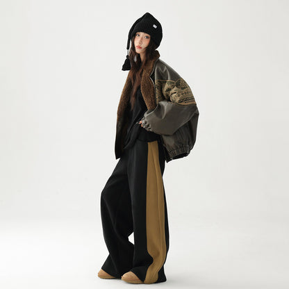 【ボトムス】✨配色切替デザイン♡ワイドストレートスウェットパンツ レディース ゆったり【FCシリーズ】【15~20日発送】