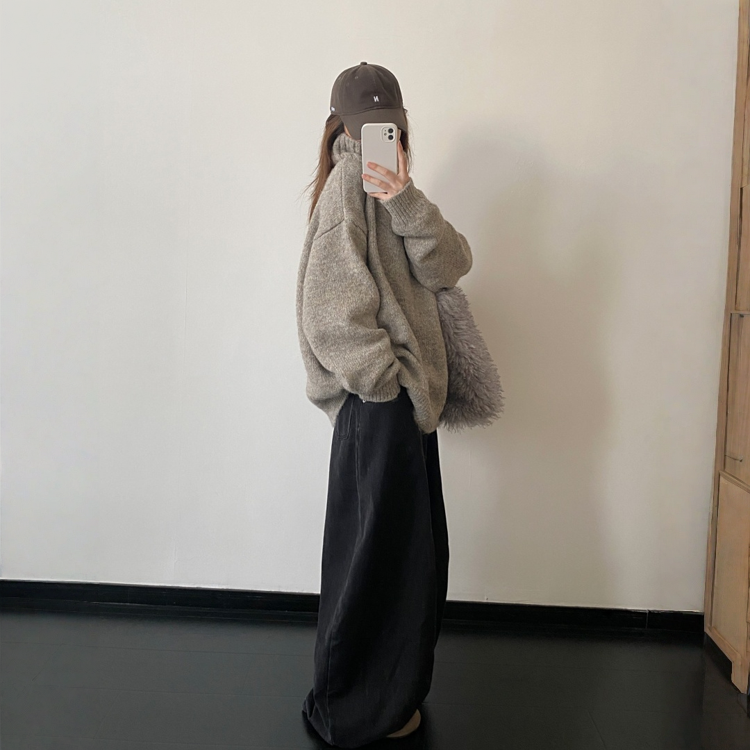 【トップス】ボタン装飾 ハイネック プルオーバ ニット セーター 【FCシリーズ】