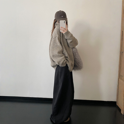 【トップス】ボタン装飾 ハイネック プルオーバ ニット セーター 【FCシリーズ】