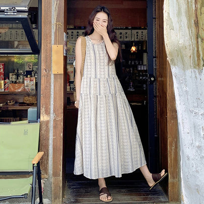 【ワンピース】夏 配色 花柄 韓国風スウィート 気質リゾート ノースリーブワンピース【SHシリーズ】