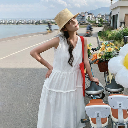 【ワンピース】夏 新作 デザイン感  リゾート風 ノースリーブワンピース【JZシリーズ】