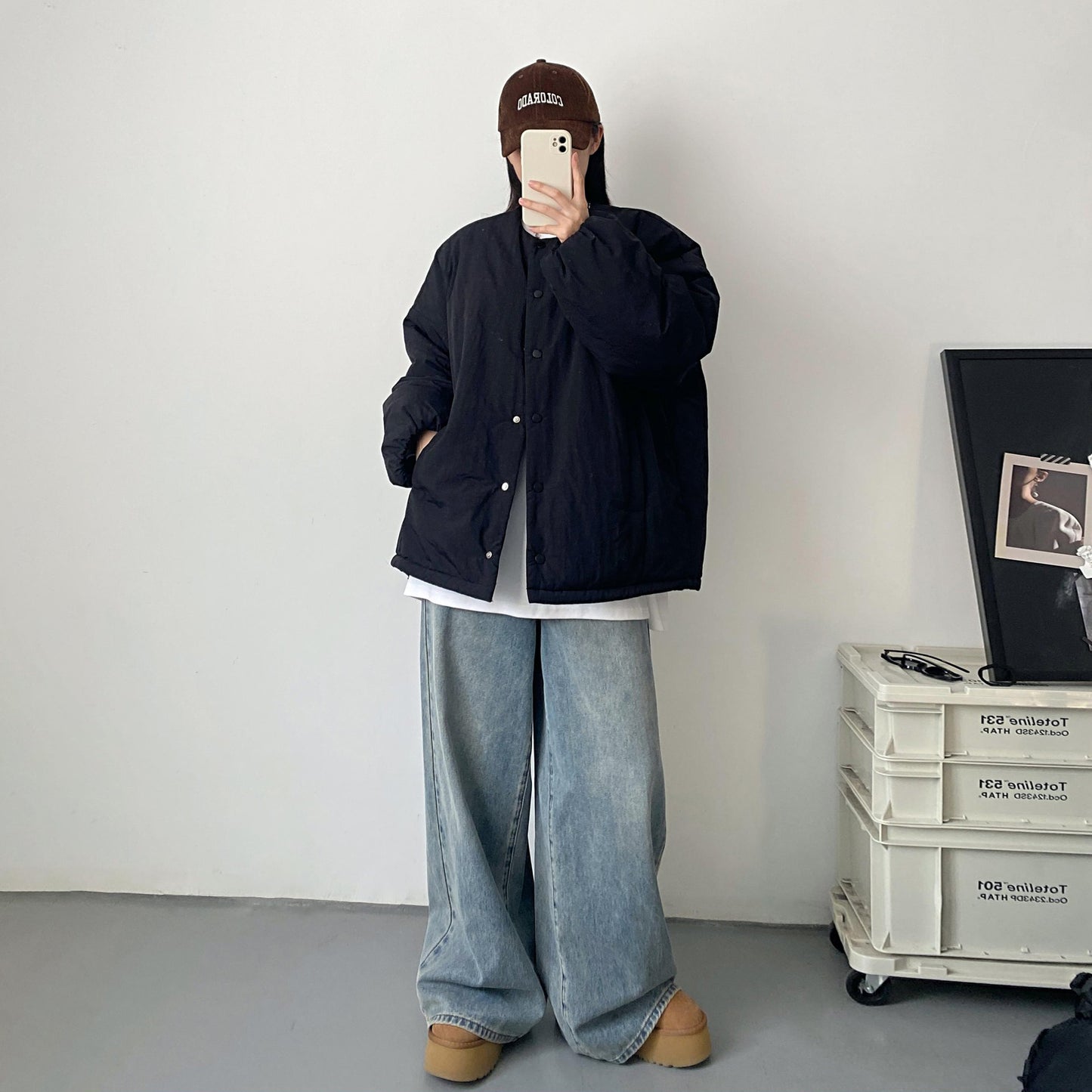 【アウター】 秋冬 ゆったり あったか 綿入れコート 丸首 中綿ジャケット【FCシリーズ】