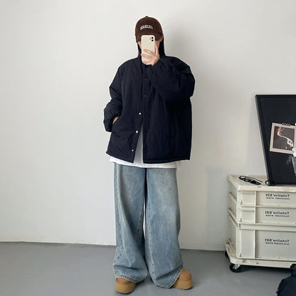 【アウター】 秋冬 ゆったり あったか 綿入れコート 丸首 中綿ジャケット【FCシリーズ】