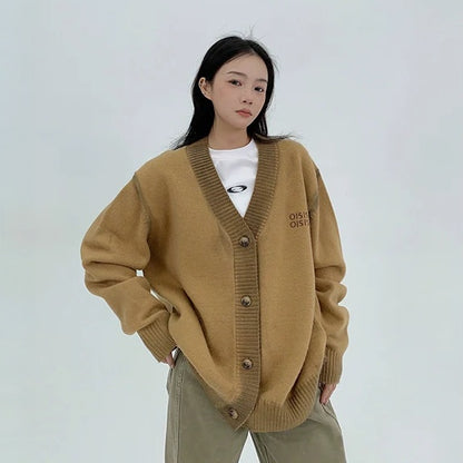 【アウター】春 秋 冬 ヴィンテージ加工 レトロ Vネック ニット ジャケット 【FCシリーズ】