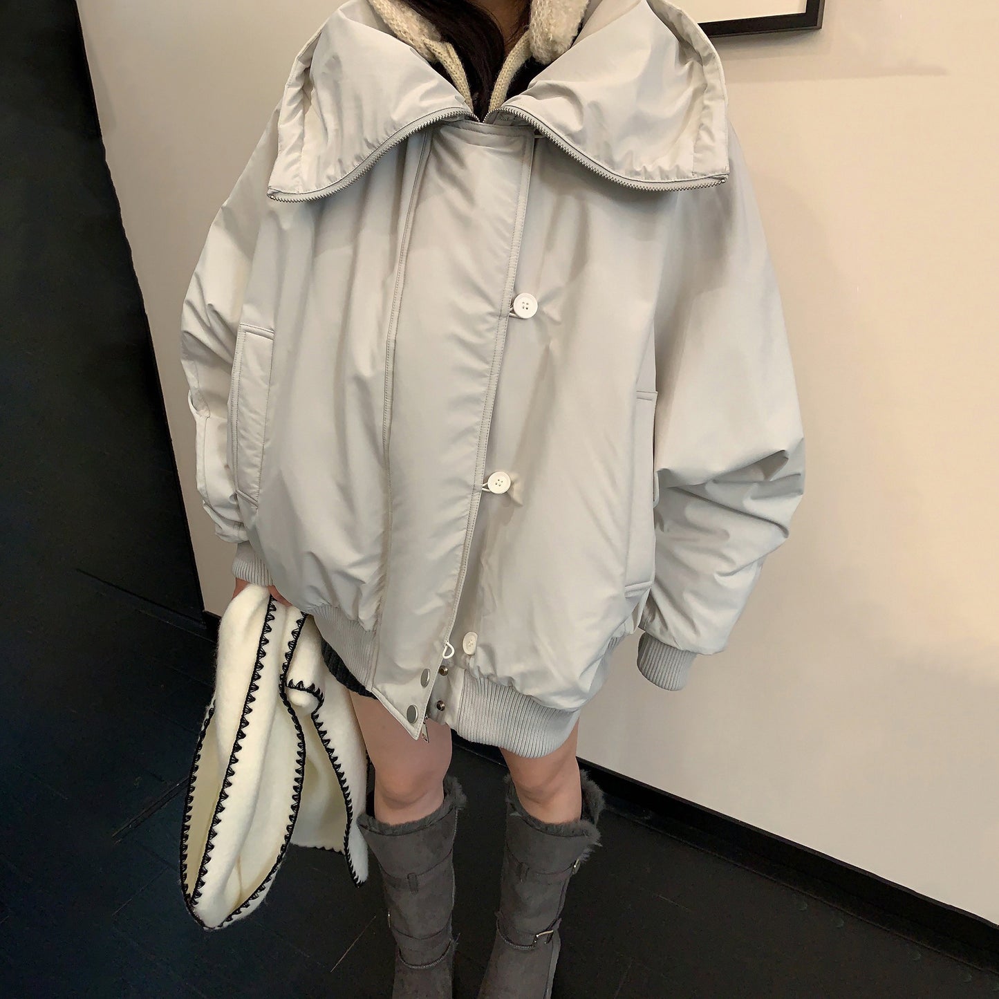 【アウター】✨オーバーサイズ・大きめネックデザイン 防寒 あったか 綿入れコート【FCシリーズ】【12~15日発送】