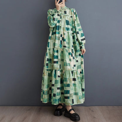 【ワンピース】大きいサイズ 春秋 ファッショナブル シフォン花柄 長袖ワンピース ゆったり 韓国風 ロング丈【SHシリーズ】