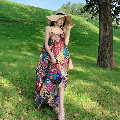 【ワンピース】夏新作 エスニック ボヘミアン風 リゾートノースリーブワンピース【SHシリーズ】