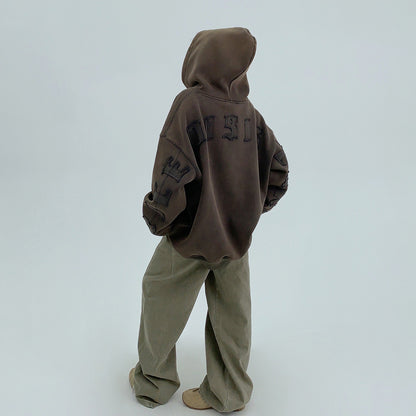 【トップス】ヴィンテージ風  刺繍デザイン 裏起毛フード付き パーカー レディース 【FCシリーズ】