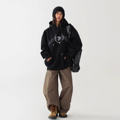 【トップス】秋冬新作 高見えロゴ×ゆるシルエット 体型カバー フード付きパーカー【FCシリーズ】