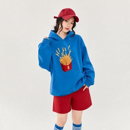 【トップス】🍟フライドポテト柄グラフィックパーカー レディース 秋新作 フード付き オーバーサイズ リラックス 韓国風【FCシリーズ】