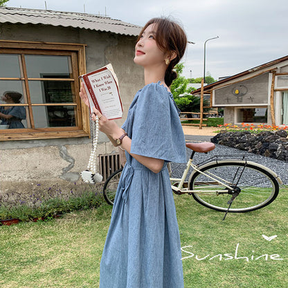 【ワンピース】夏 個性的で美しい スクエアネック 半袖ワンピース レディース 若見え リラックス感 ゆったりロングワンピース【SHシリーズ】