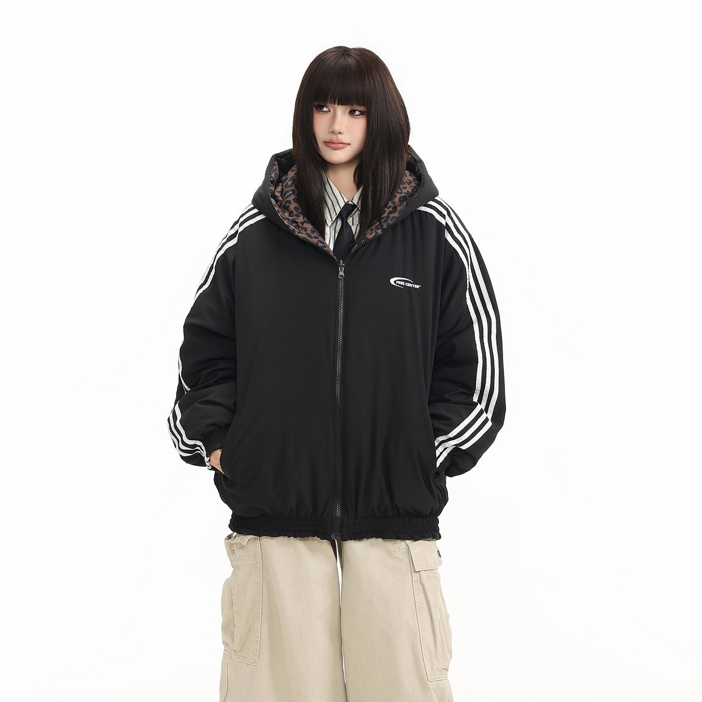 【アウター】リバーシブル！ヴィンテージ レオパード柄 中綿ジャケット 綿入れコート 男女兼用【FCシリーズ】