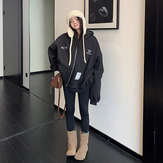 【アウター】アメリカンシルエット 厚手フード付き スウェットジャケット レディース トレンドカジュアル【FCシリーズ】