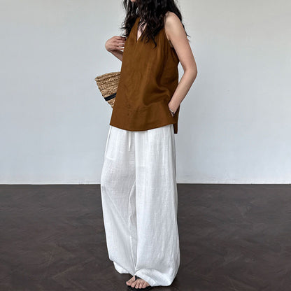 【トップス】デザイン性のある ハイネック 夏の涼感 リラックス Vネック ノースリーブブラウス【JZシリーズ】