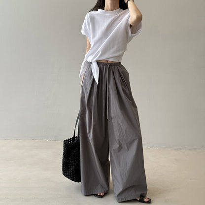 【トップス】夏新作 フレンチカジュアル 細見えシルエット リボンデザイン クルーネック半袖Tシャツ【JZシリーズ】