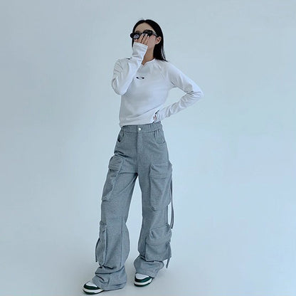 【ボトムス】トレンド感◎ ワークテイスト 多ポケットスウェットパンツ レディース 厚手デザイン【FCシリーズ】