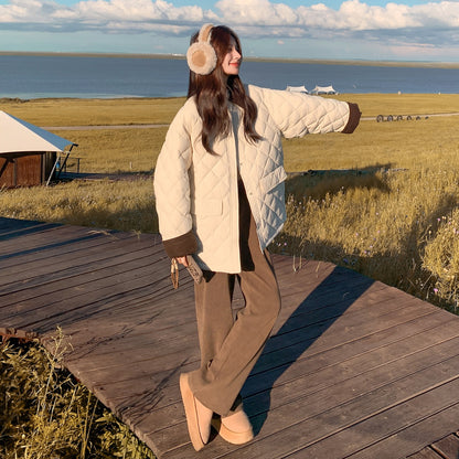 【アウター】バイカラー＆大きめポケット🎵 上品 中綿コート レディース 秋冬 韓国風 綿入れコート【JZシリーズ】