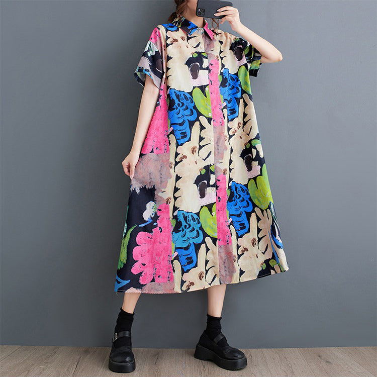 期間限定⭐60%OFF【ワンピース】レディース 大きいサイズ ワンピース プリント 2026夏 半袖 膝下 チュニック ゆったり 快適 痩せ見え 総柄 楽ちん 外出 部屋着 韓国風 カジュアル【SHシリーズ】