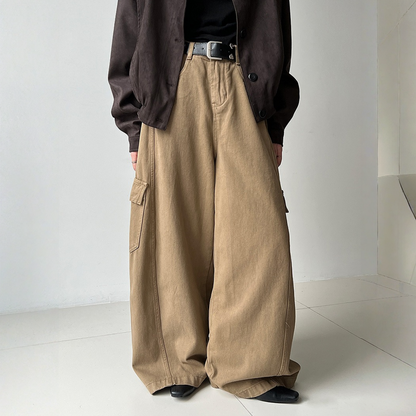 【ボトムス】春 秋 冬 ワーク風 レトロ 大きめポケット ワイドパンツ 【JZシリーズ】