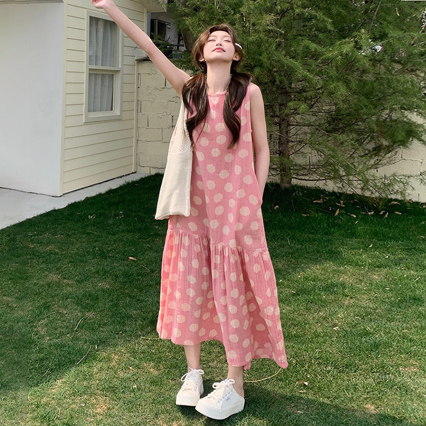 【ワンピース】ガーリー 夏 バカンス風ドーパミン 爆売れ ノースリーブワンピース【SHシリーズ】