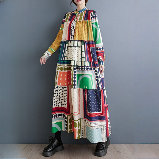 【ワンピース】春 秋 冬 プリント ルーズ 長袖 ワンピース【SHシリーズ】