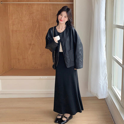 両面着用【アウター】ショート丈 PUレザー ジャケット おしゃれで合わせやすい ゆったりアウター【JZシリーズ】【SHシリーズ】