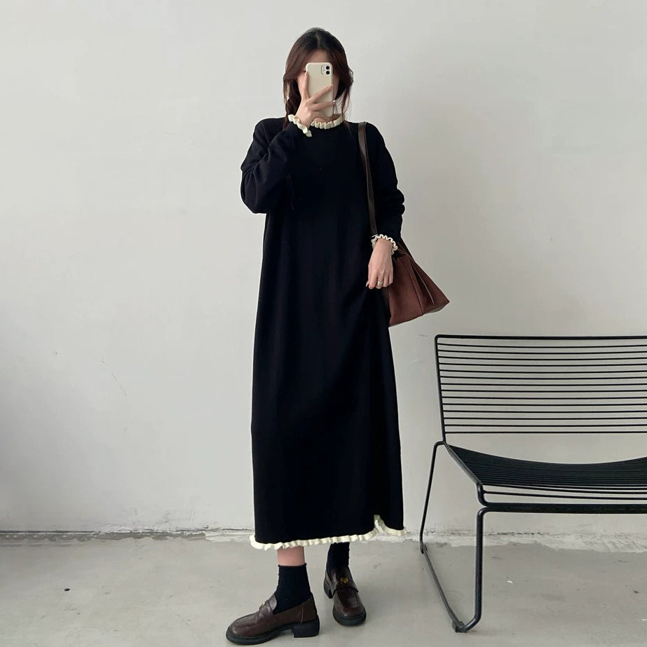 【ワンピース】ゆったりニットワンピース レディース 秋冬新作 大きいサイズ ロング丈 レイヤードスタイル【JZシリーズ】