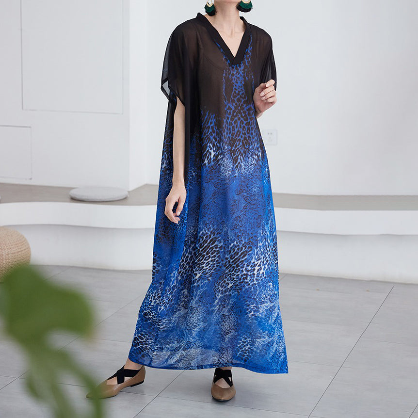 【ワンピース】上品 フレアシルエット ゆったり ロング丈 バカンス風 半袖 ワンピース【SHシリーズ】