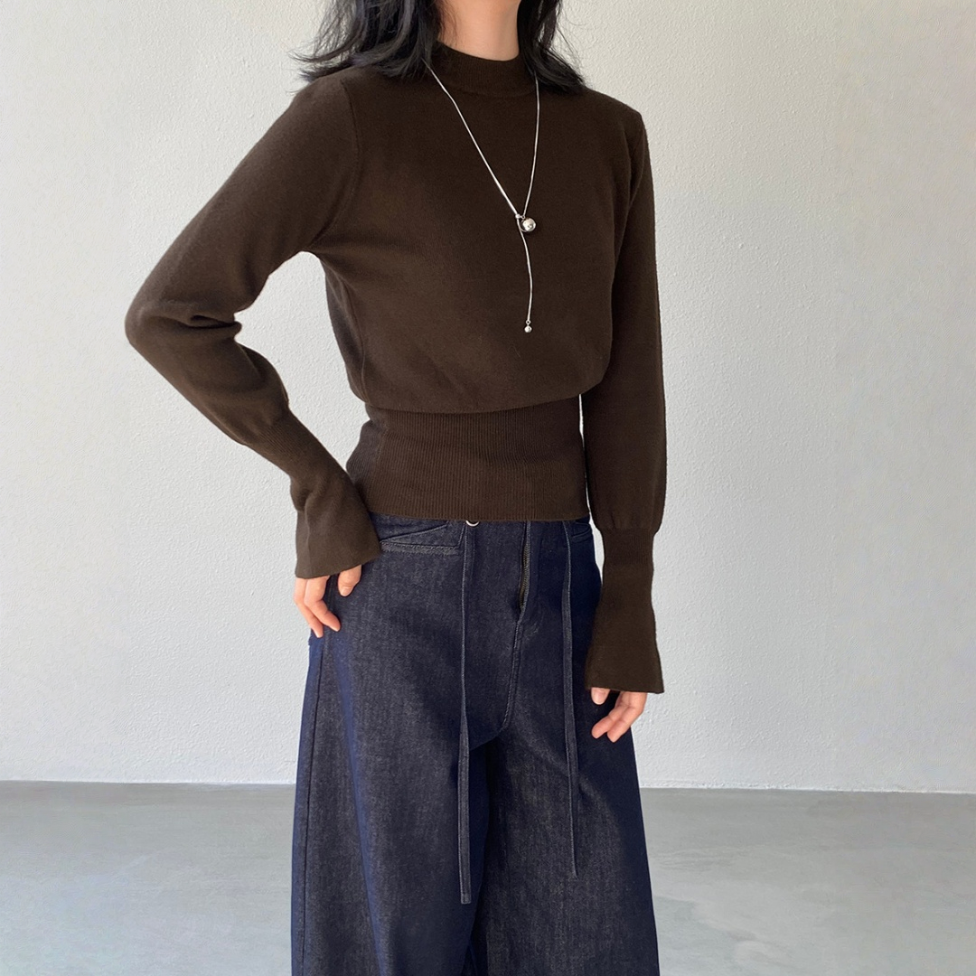 【トップス】ハイネック 春 秋 冬 ウエストマーク 着痩せ効果 ニット セーター 【JZシリーズ】