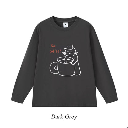 5カラー | S~3XL【トップス】No Coffee プリント ロングTシャツ 春秋 ゆるだる感 小众ブランド ユニセックス ストリートカジュアル【FCシリーズ】