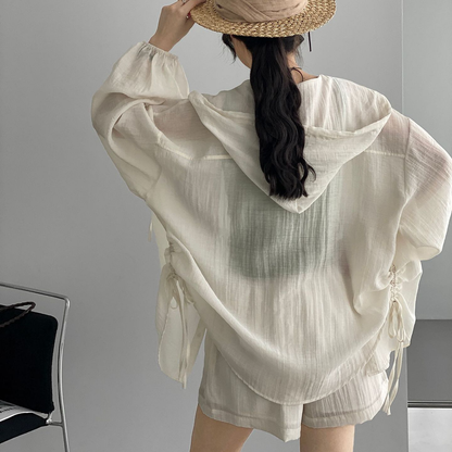 2点セット！【セットアップ】ラッシュガード セットアップ レディース フード付き ジップアップ ショートパンツ UVカット 軽量 上下セット【JZシリーズ】