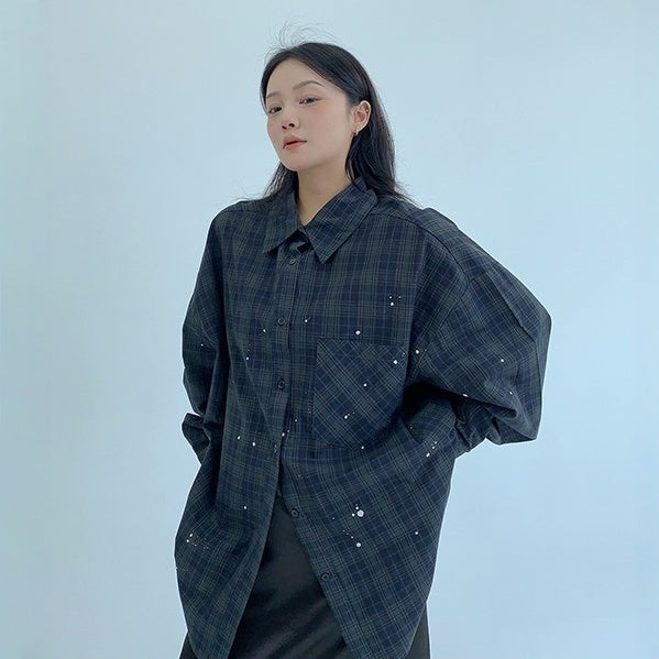 【トップス】春 秋 冬 アメリカン ヴィンテージ 加工 刺繍入り 長袖 シャツ 【FCシリーズ】